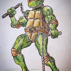 A colour drawing of Michelangelo from The Teenage Mutant Ninja Turtles