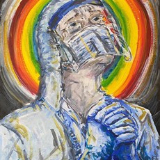 A modern take on classical Christian iconography, in tribute to the NHS